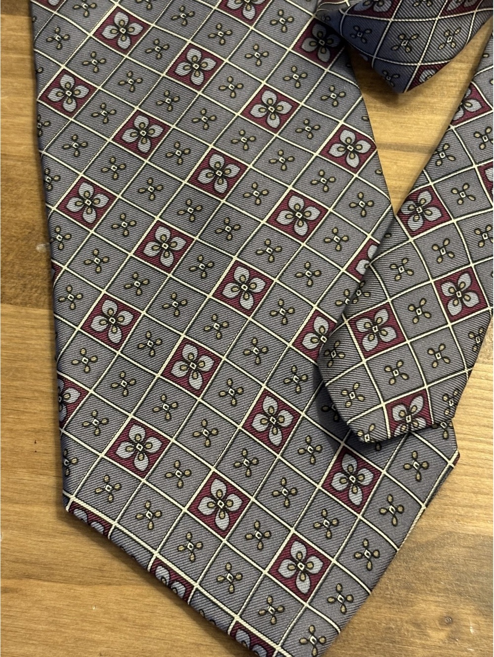 Adolfo Men's Silk Neck Tie in Geometric Floral Pattern